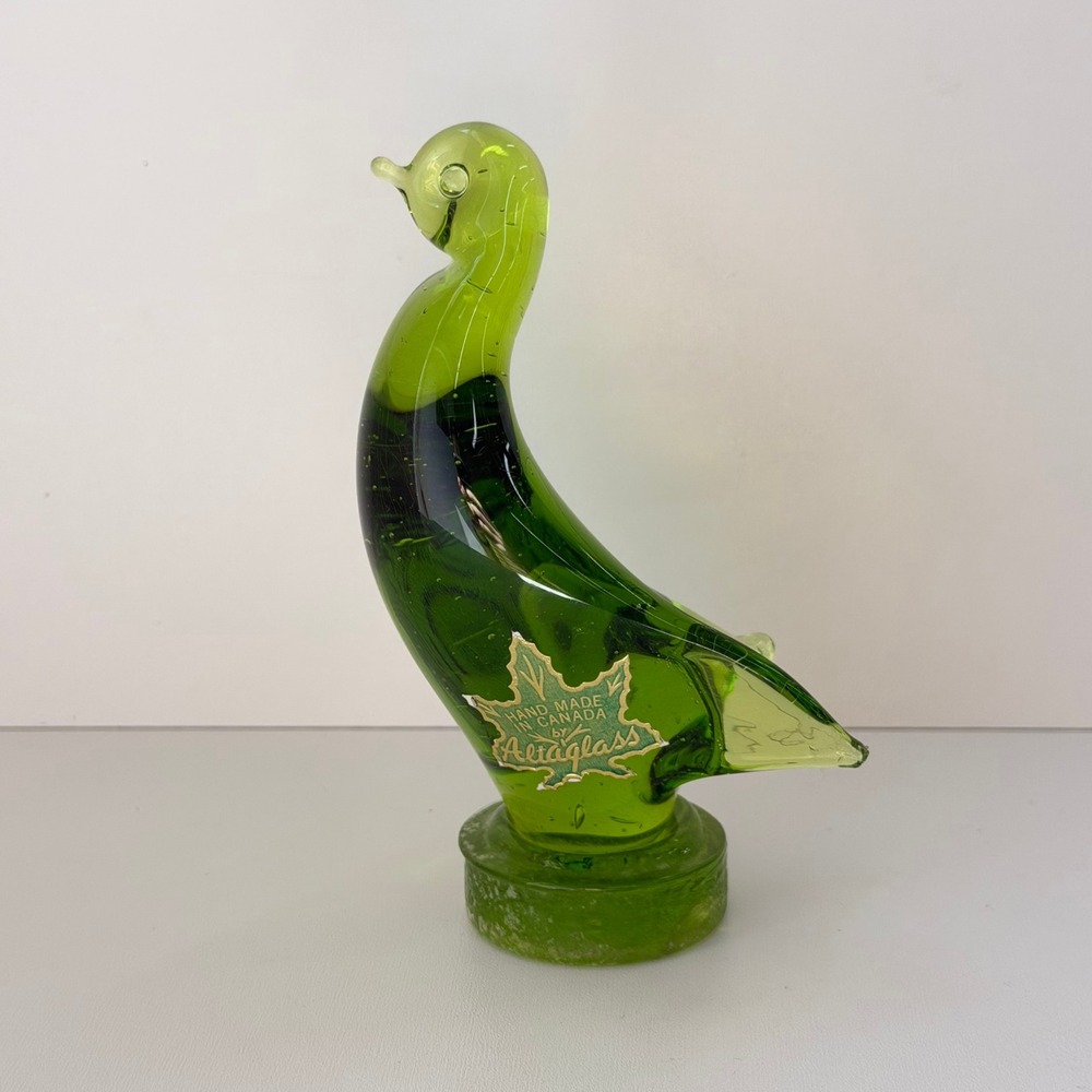 Vintage Mid Century Altaglass Penguin Figurine Green Hand Blown Glass Canada